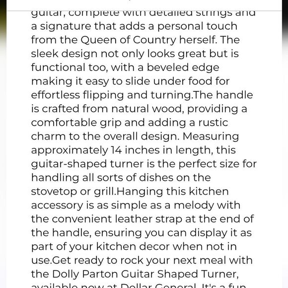 Dolly Parton Guitar Shaped Spatula w/Wooden Handle - Picture 3 of 5